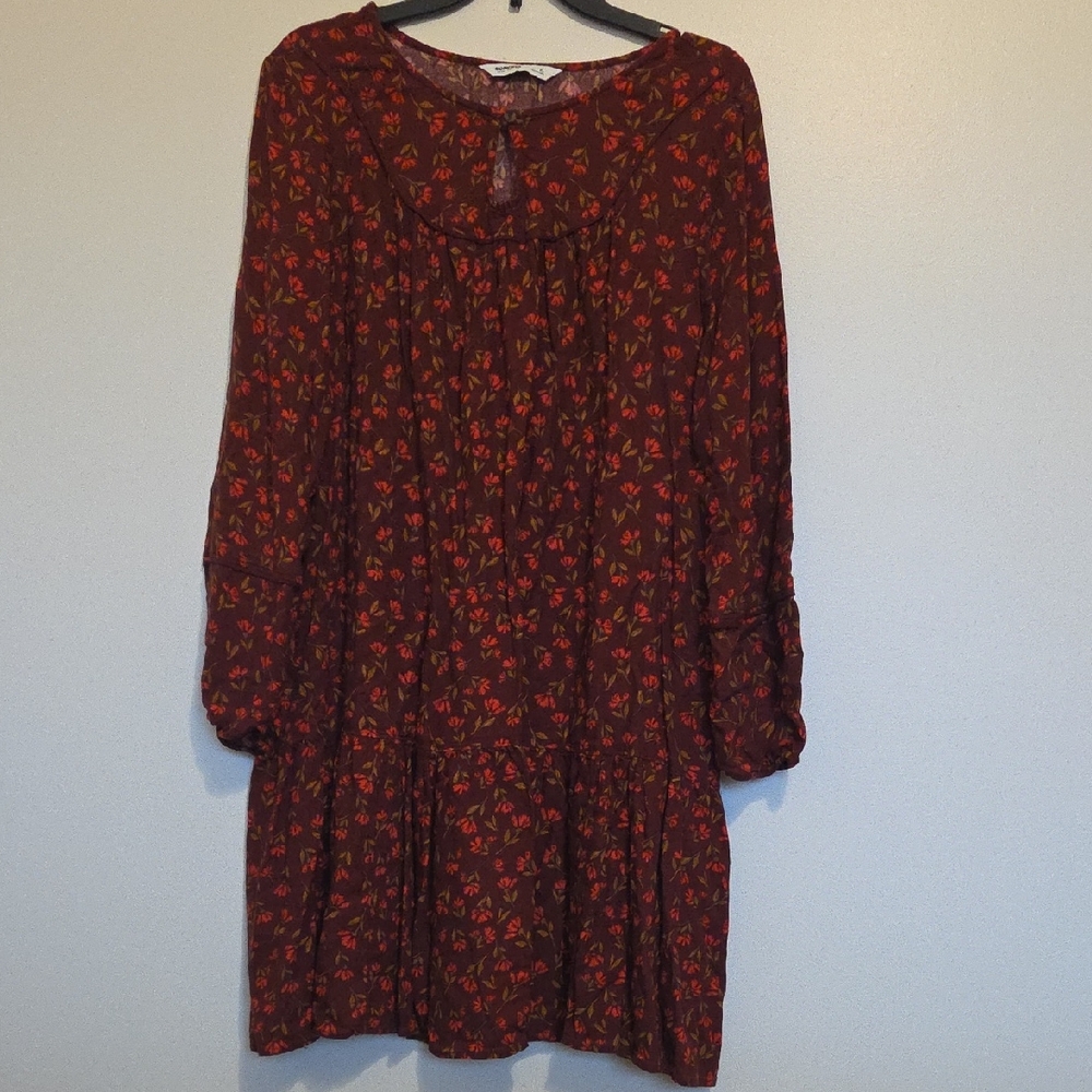 Sonoma Burgundy Floral Long Sleeve Dress